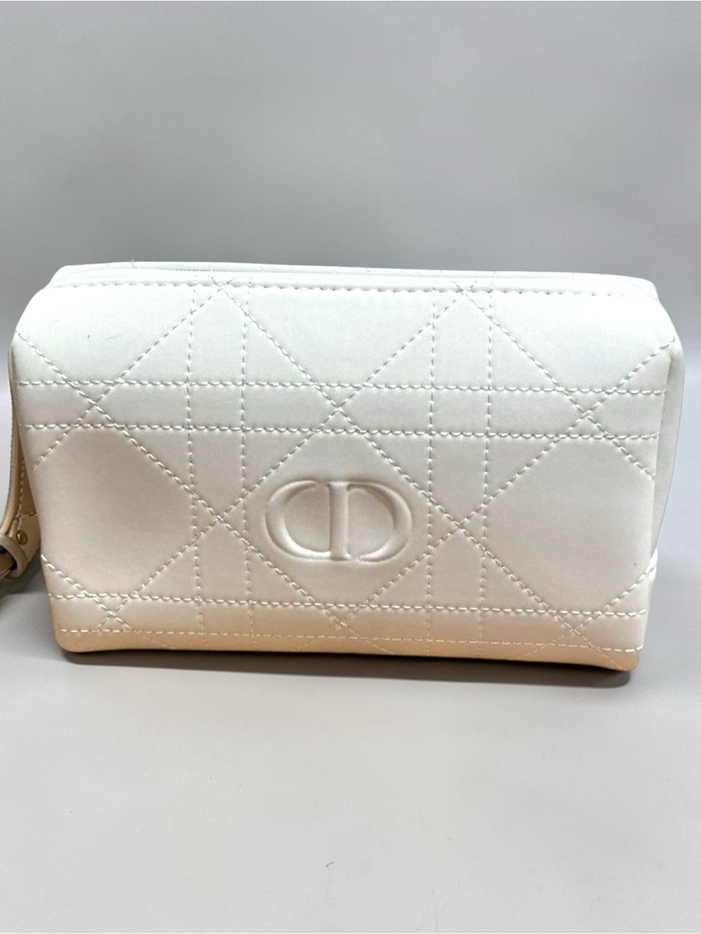 Christian Dior White Cannage Cosmetic Pouch CD Logo Makeup Bag Clutch NWT
